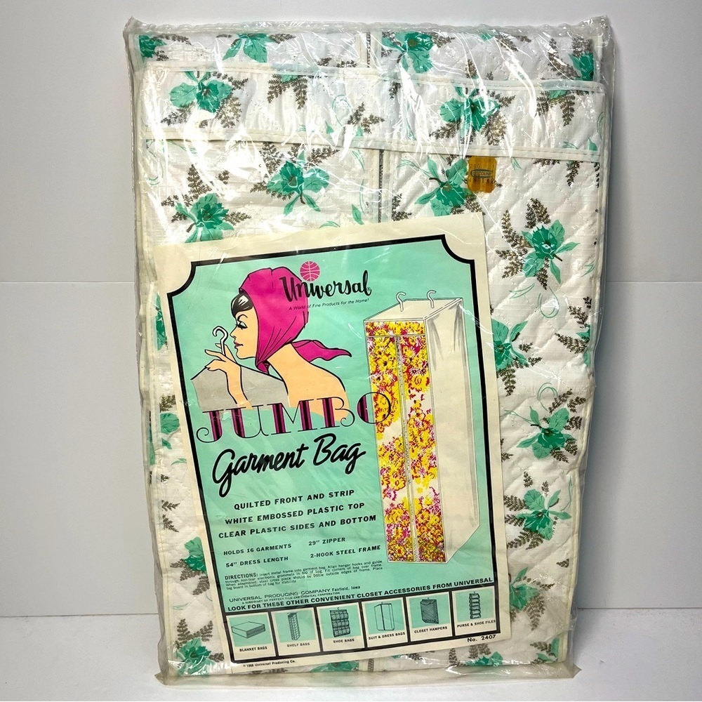 Vintage Universal Jumbo Garment Bag From 1968 Blue/White Floral Clothes Holder